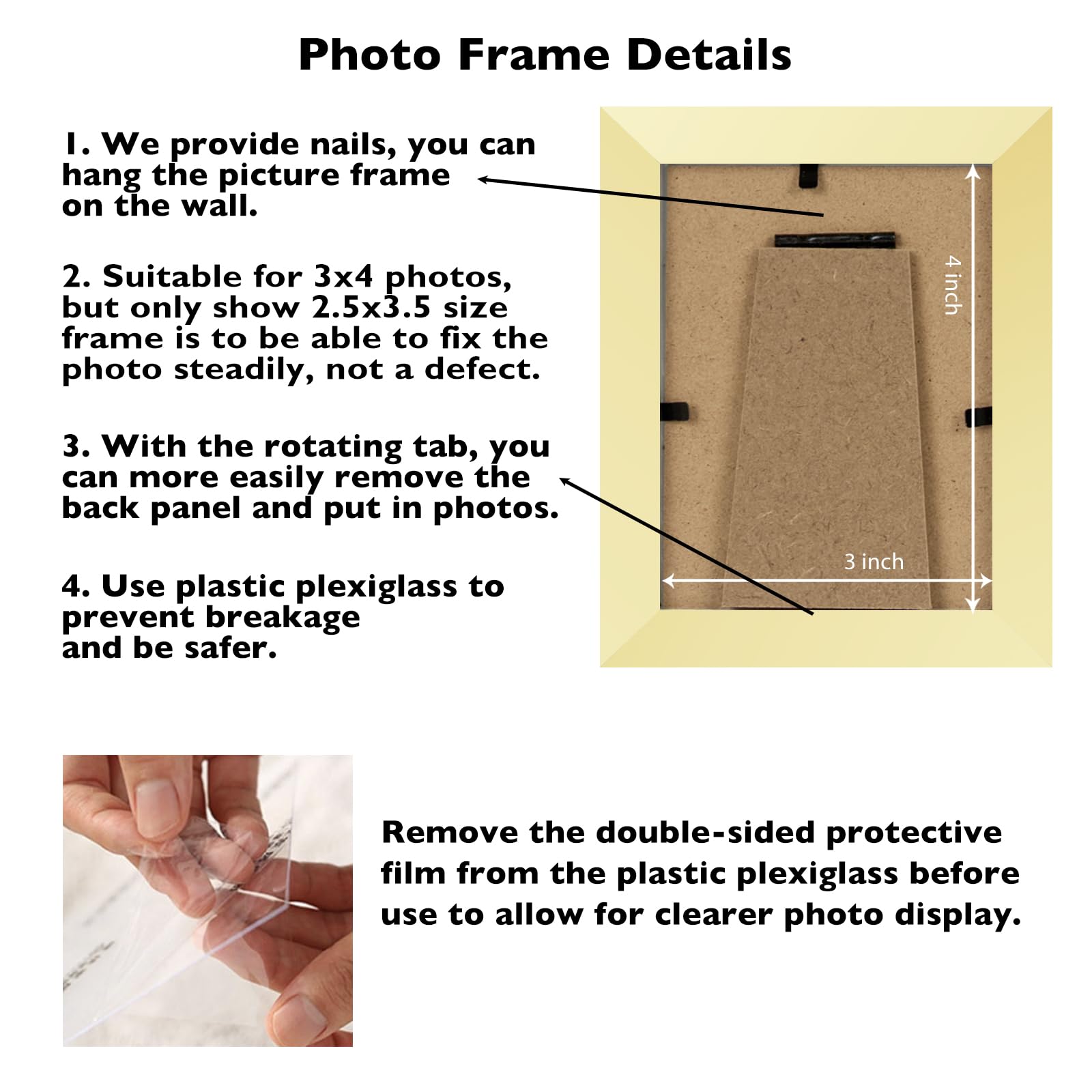 JCJMY 3x4 Picture Frame Gold for Wall Hanging or Tabletop, Wall Mounting Horizontally or Vertically, 3 x 4 Wall Gallery Poster P